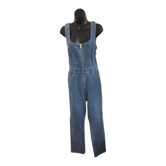True Religion medium wash zip front stretch denim jeans jumpsuit size large new - Picture 7 of 17
